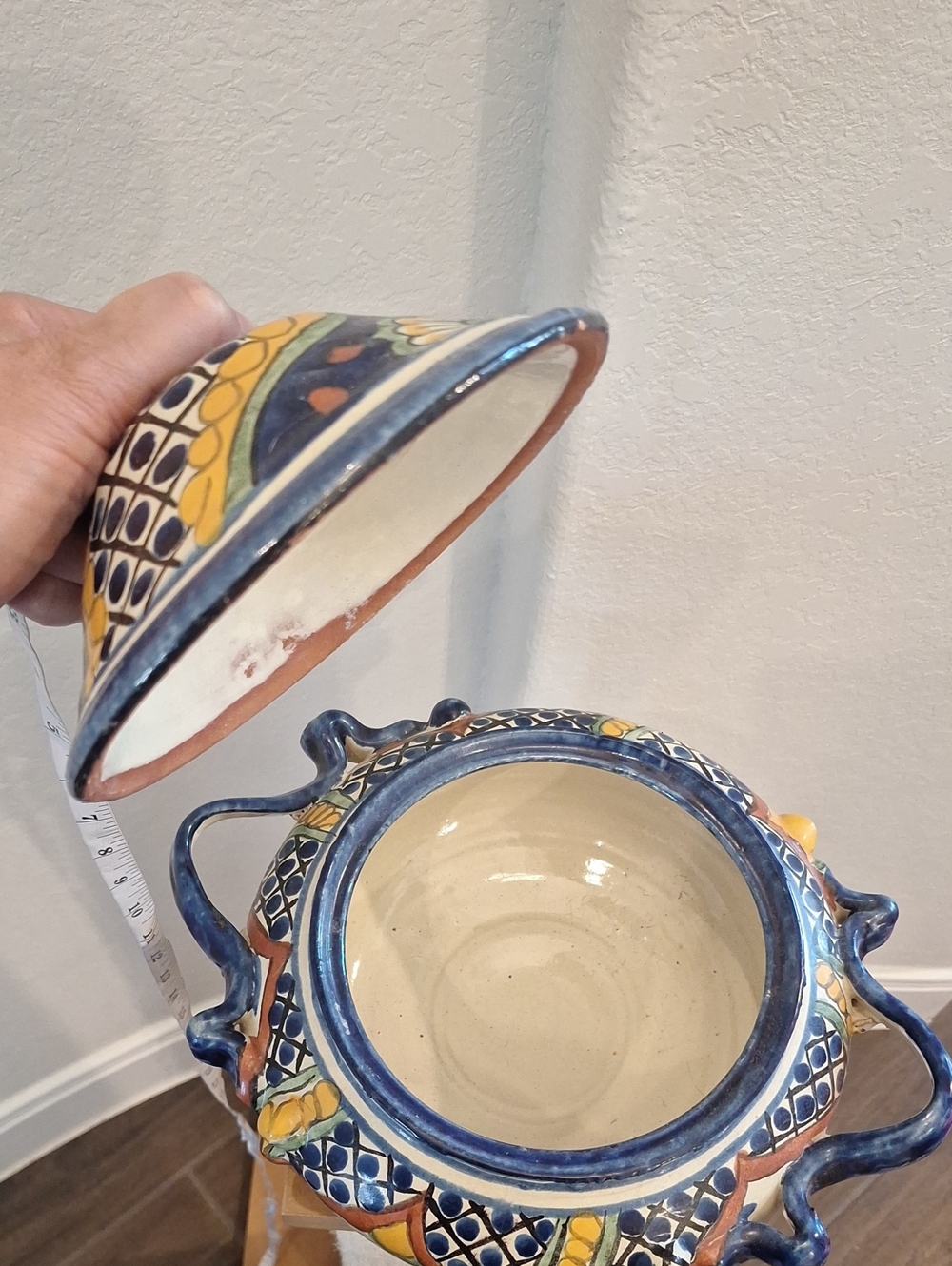 Talavera Mexico Soup Tureen Blue White Yellow Florals - Picture 5 of 11